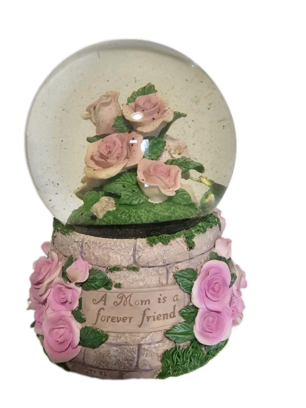 Carlton Mom Pink Purple Roses Mothers Day Waterglobe Musical Vintage Rare Gifts